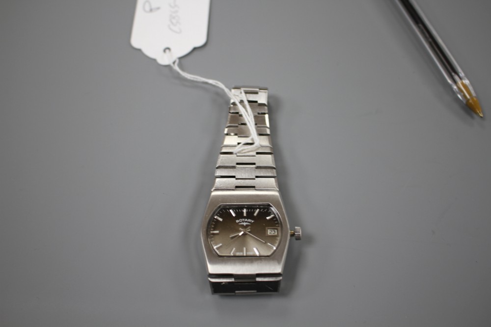 A gentlemans modern stainless steel Rotary manual wind? wrist watch, winder detached.